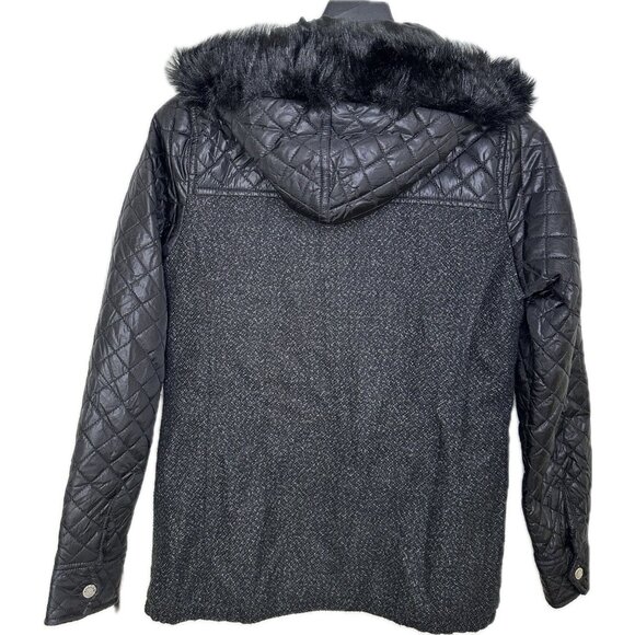 Volcom Women’s Jacket XS Black Quilted Faux Fur Hood Wool Blend Coat - Picture 3 of 10
